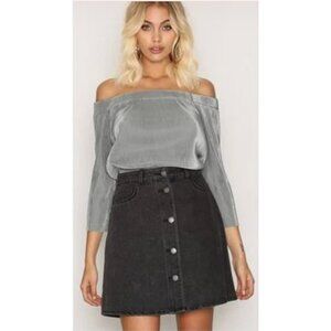 Noisy May Charcoal Black Stonewash A-Line Denim Skirt, Medium